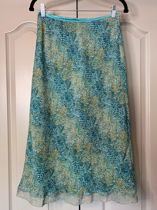 Melissa Dresses & Skirts - Vintage Y2K Mesh Print Midi Skirt Blue Green Lace Hem Fairycore Size L